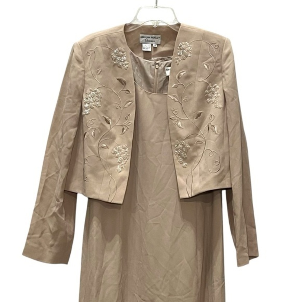 ADRIANNA PAPELL Occasions Embroidered Beaded Column Dress Blazer Set Size 14 NWT